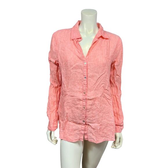 Jones & Co. Large Salmon Linen Long Sleeve Button-Down Shirt - Picture 9 of 9